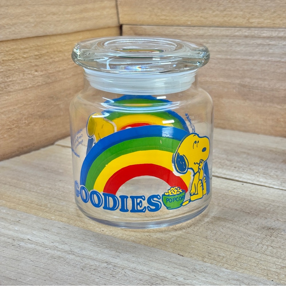 Vintage 1958 1965 Peanuts SNOOPY WOODSTOCK Glass Goodies Candy Jar with Lid